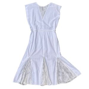 Vintage Linen and Lace White Midi Fit and Flare Dress Sz Small